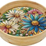 DIY Diamond Tray Round Diamond Art Painting Creative Design 
Handmade Wooden Tray Dinner Plate Diamond Art for Coffee Living Room Home 
Organizer Diameter 25.5cm-Daisy
