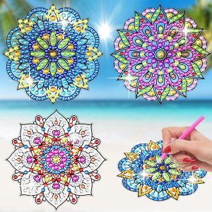 Diamond Art Stained Glass Window Clings with Diamond DIY Pen, 3 
Pcs Mandala Window Stickers for Suncatchers, Diamond Art Kits for Adults, 
Diamond Art Accessories